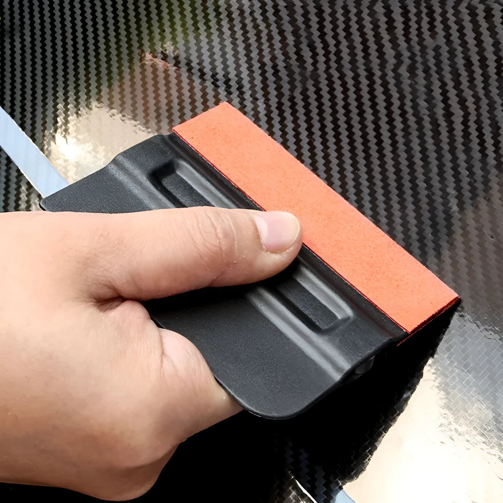 Film scraper tool with ABS plastic body and interchangeable deerskin or wool scraping surface for car vinyl wrap application