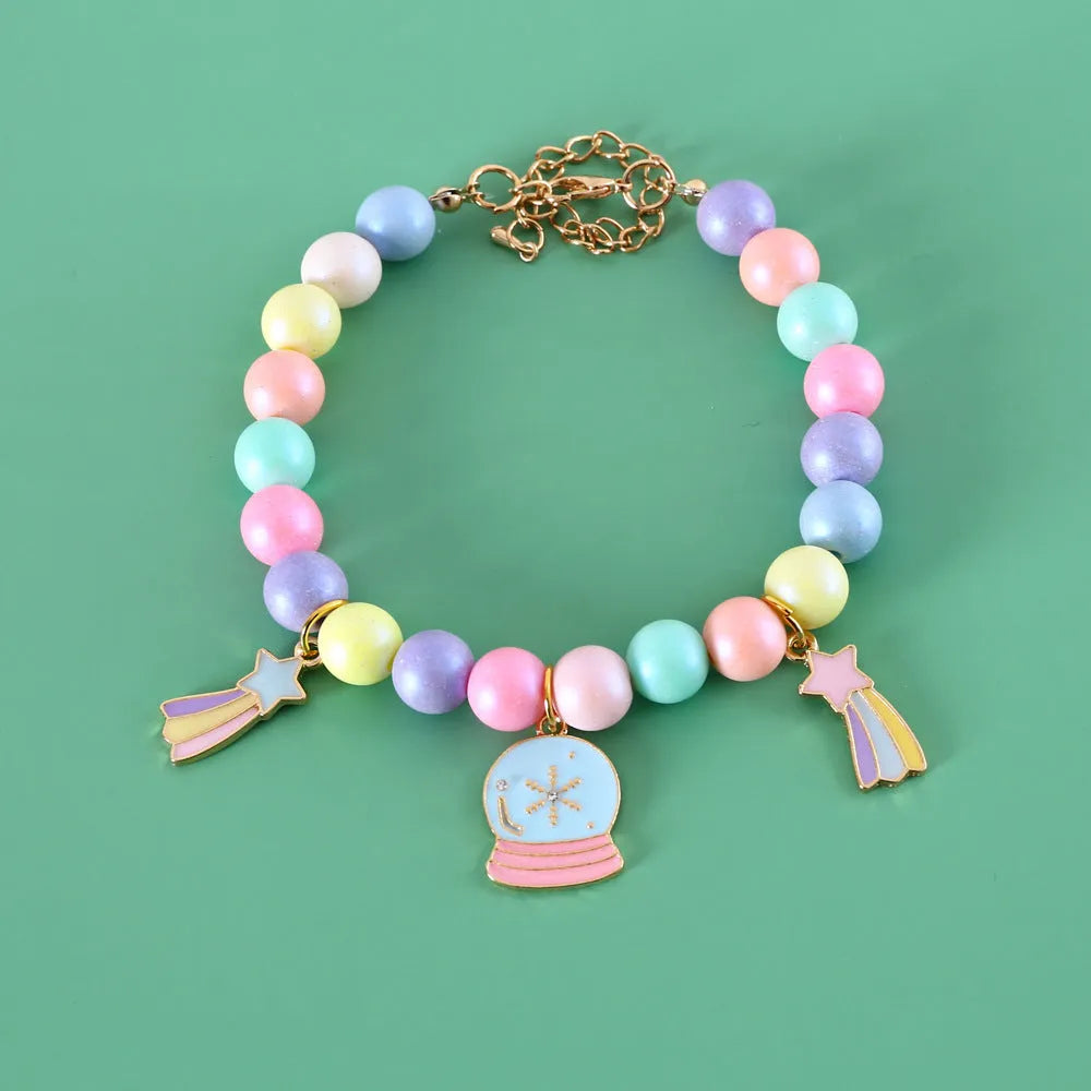 Colourful resin bead pet headdress collar with macaron-themed charms for cat or dog birthday accessories