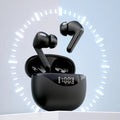 Wireless Bluetooth TWS noise reduction earbuds in black and white with compact charging case