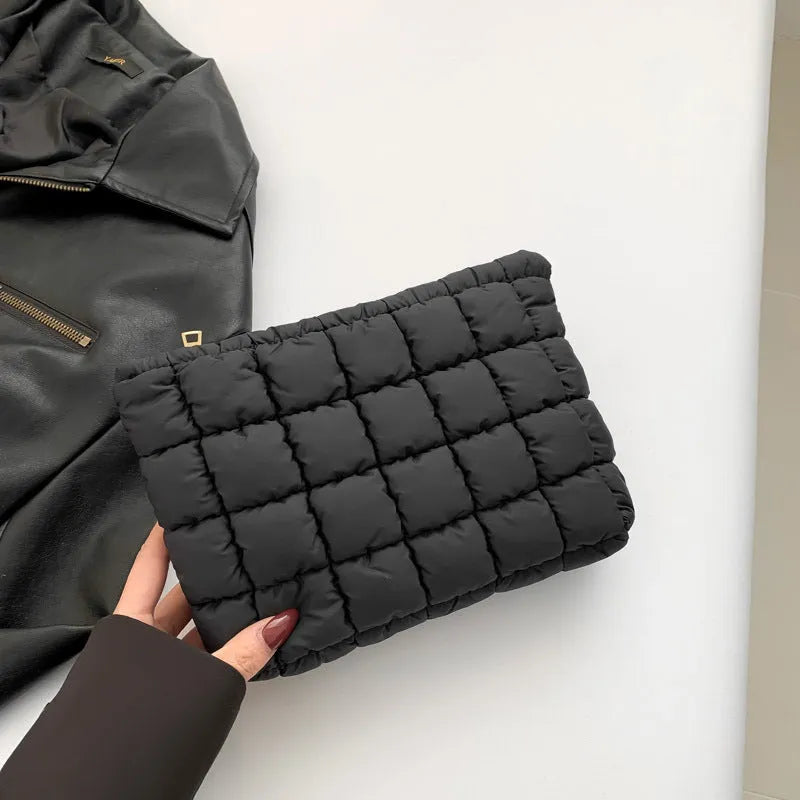 Solid colour women's cotton down bag with folding stitch, 26.5 cm wide, soft handbag in eight colour options
