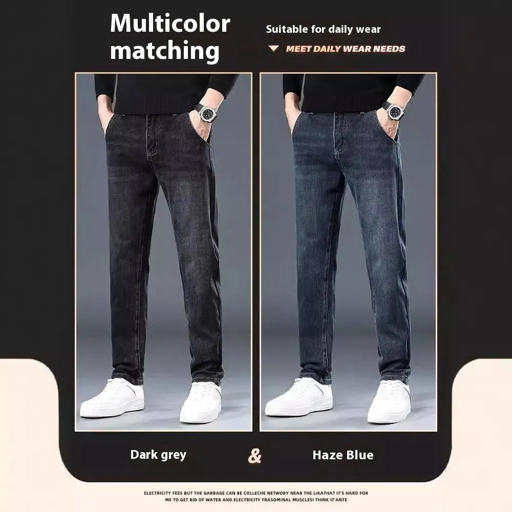 Blue grey slim straight casual trousers with mid waist design and pencil leggings style
