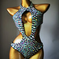 Women's one-piece mesh diamond swimsuit in Army Green colour, made from nylon with polyester lining.