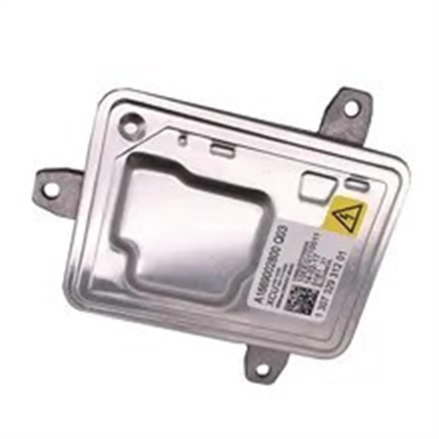 Metal automotive headlight ballast unit showing its rectangular shape and dimensions of 14 by 11 by 4.5 centimetres.