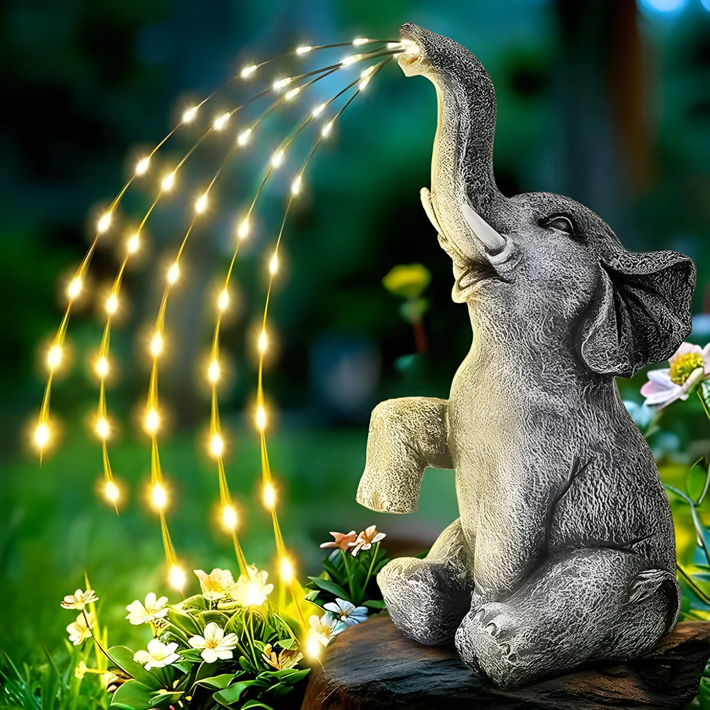 Resin elephant outdoor garden sculpture with built-in LED light strip illumination