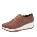 Women's fly woven mesh slip-on wedge shoes in black – breathable lightweight casual footwear with round toe and leather lining