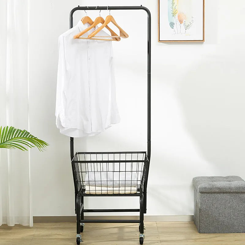 Single rod iron pulley storage car in white colour with clothes hanger