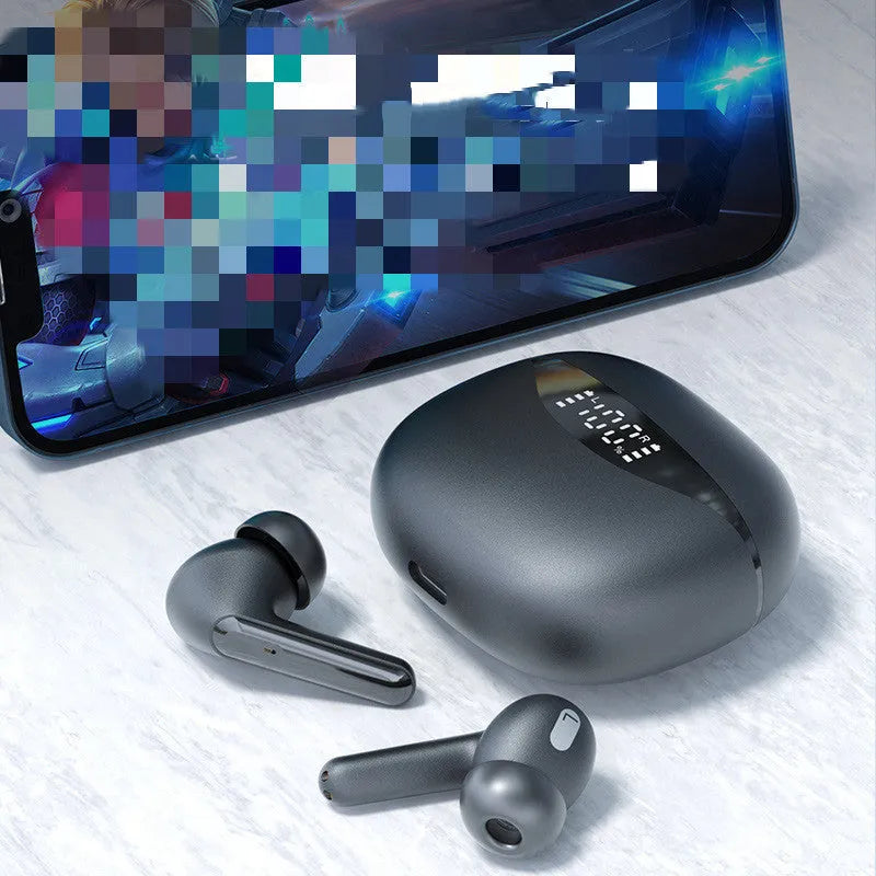 Wireless Bluetooth TWS noise reduction earbuds in black and white with compact charging case