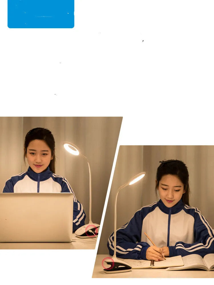 Green USB rechargeable LED table lamp with touch switch on a wooden desk