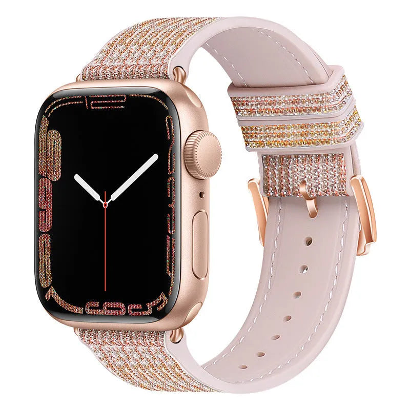 Diamond-encrusted double-sided allochroic silica gel strap for Apple Watch 38-49mm in rainbow colour