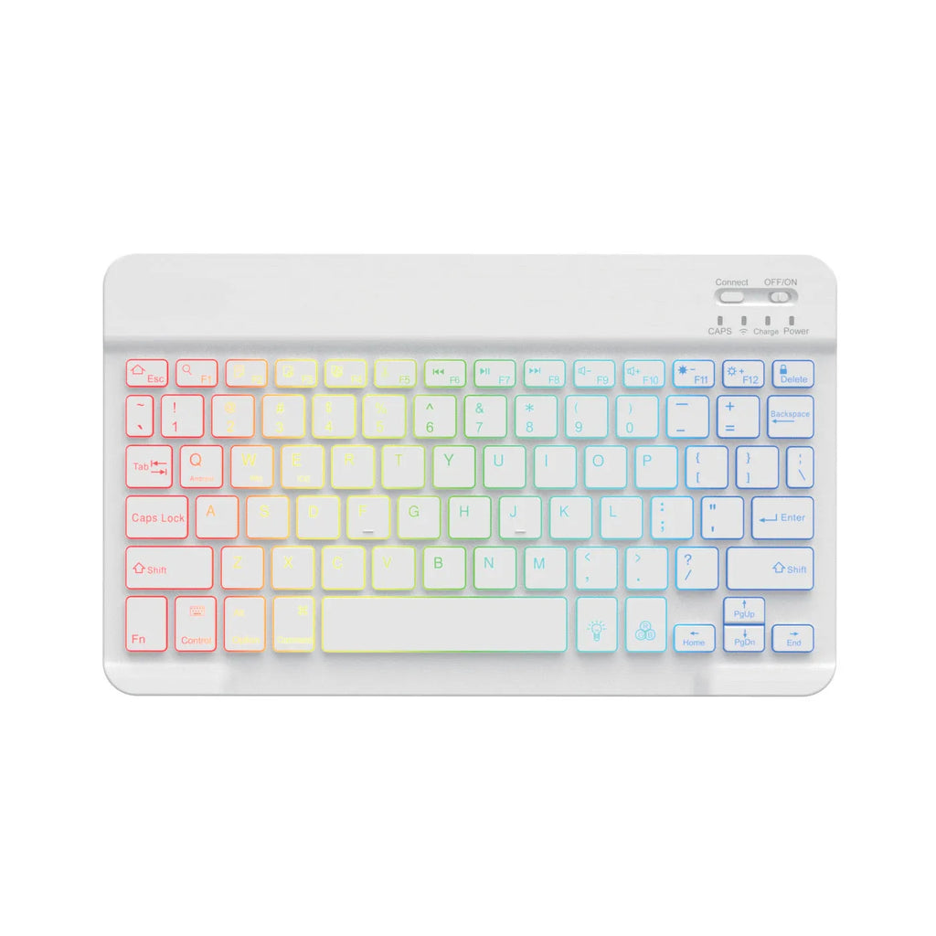 10-inch wireless Bluetooth keyboard with colourful backlight for tablets and mobile phones.