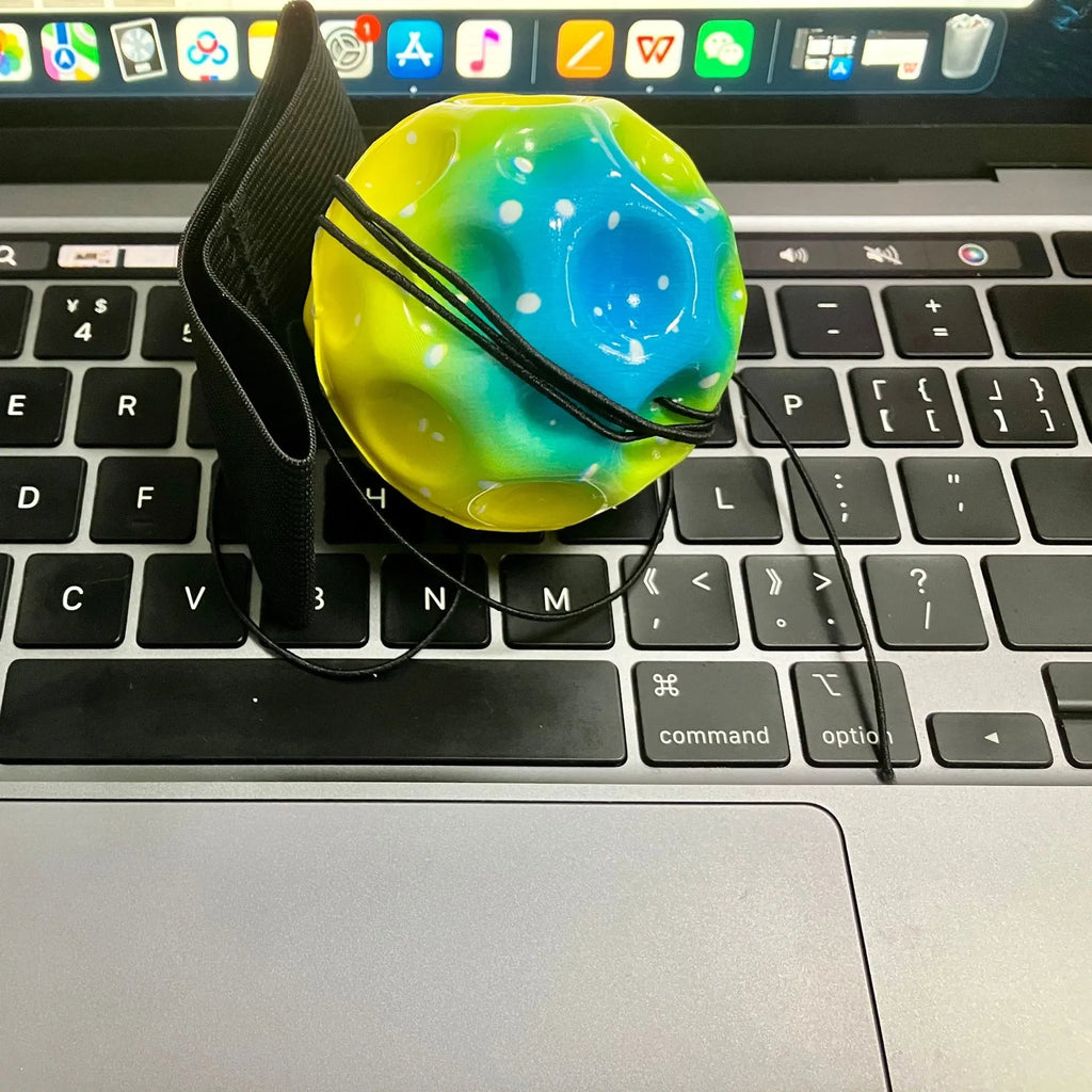 70mm solid PU decompression ball with elastic holes in blue colour