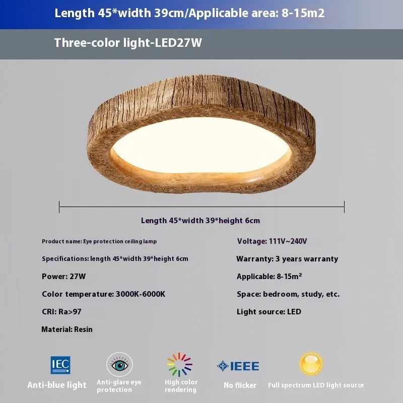 Wood grain finish new Chinese style round ceiling lamp with LED lighting