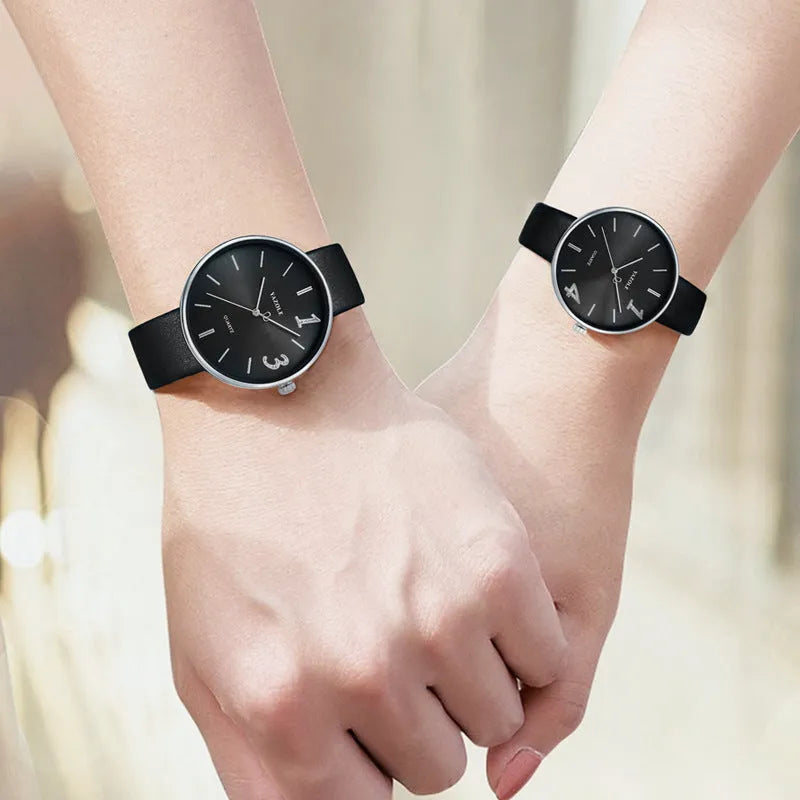 Pair of matching couple watches with quartz movement, 43mm and 36mm dials, mineral glass, and 3ATM water resistance