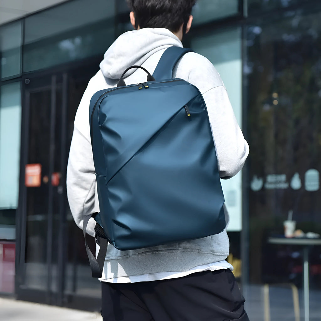 Large capacity waterproof backpack for men in simple design with PU leather construction