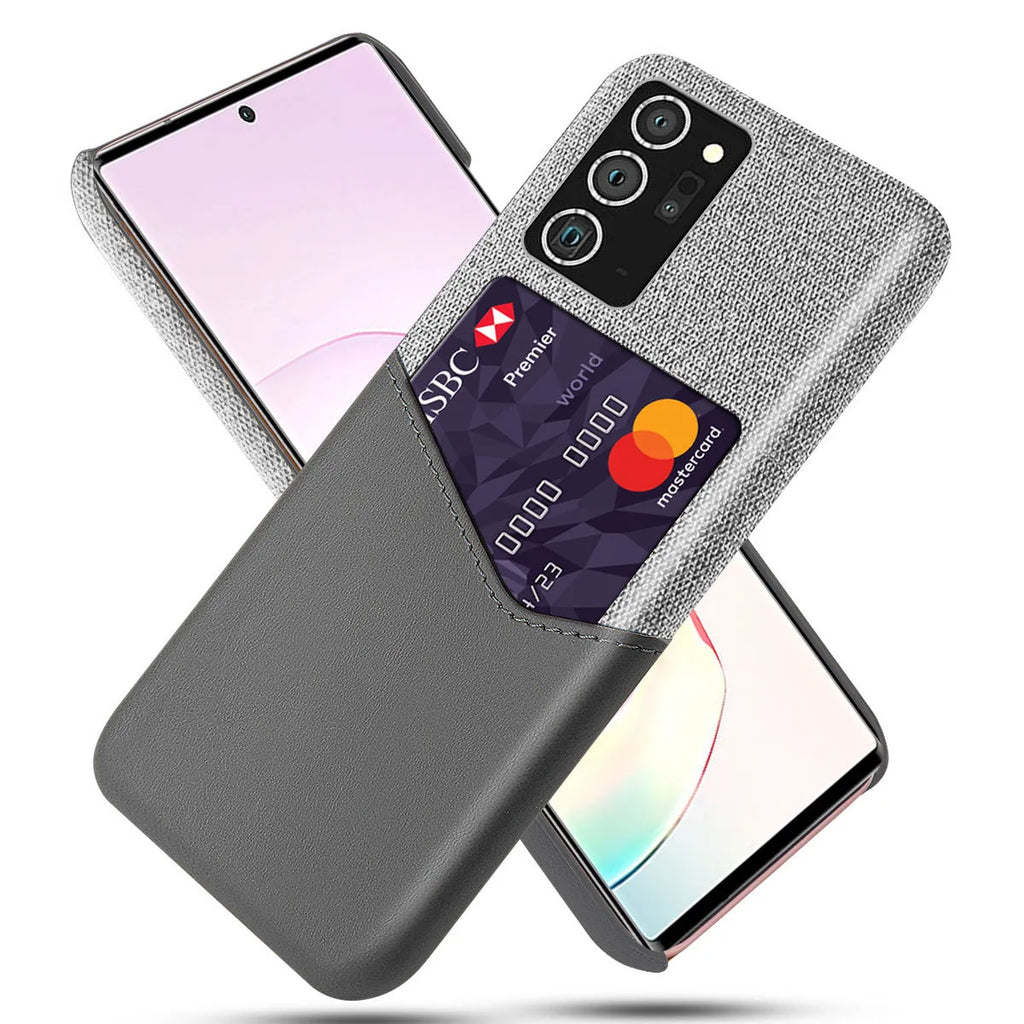 Samsung phone case with calf pattern cloth design and leather finish in black, orange, and blue colour options
