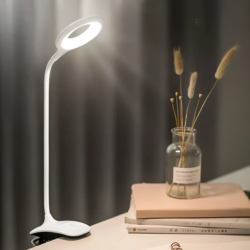 Green USB rechargeable LED table lamp with touch switch on a wooden desk