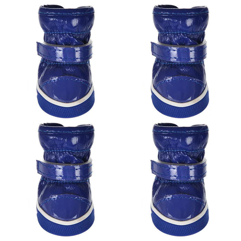 Dog cotton ski boots in four colours on a dog's paws for winter walking