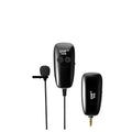 Black lavalier lapel microphone with 3.5mm plug for mobile phones on a clip.