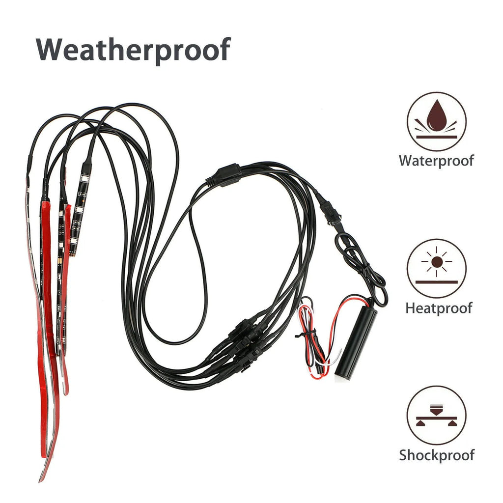 Black silicone LED atmosphere light bar with wireless remote for motorcycle and car interior lighting
