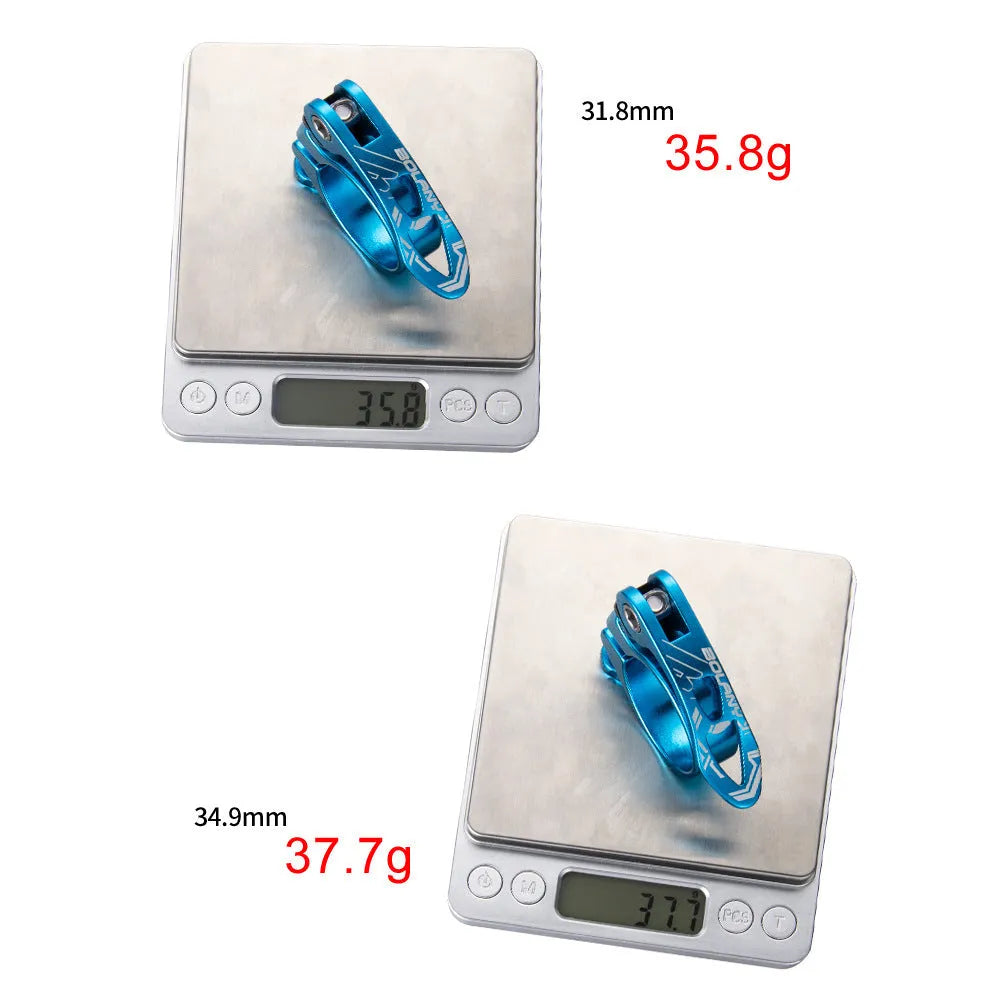 Aluminium alloy bicycle seat tube clamp in black, red, gold, or blue for 31.8mm or 34.9mm frames