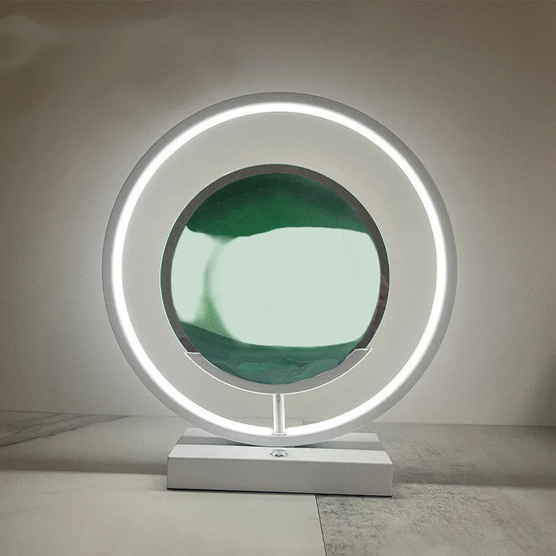 Modern acrylic and metal LED quicksand table lamp with three colour dimming for living room