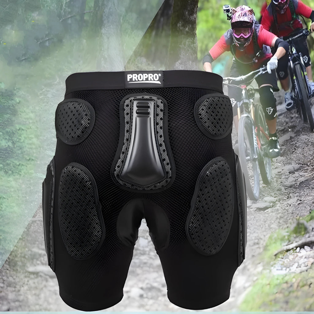 Black cycling hip pad protection pants showing padded hip area for impact absorption