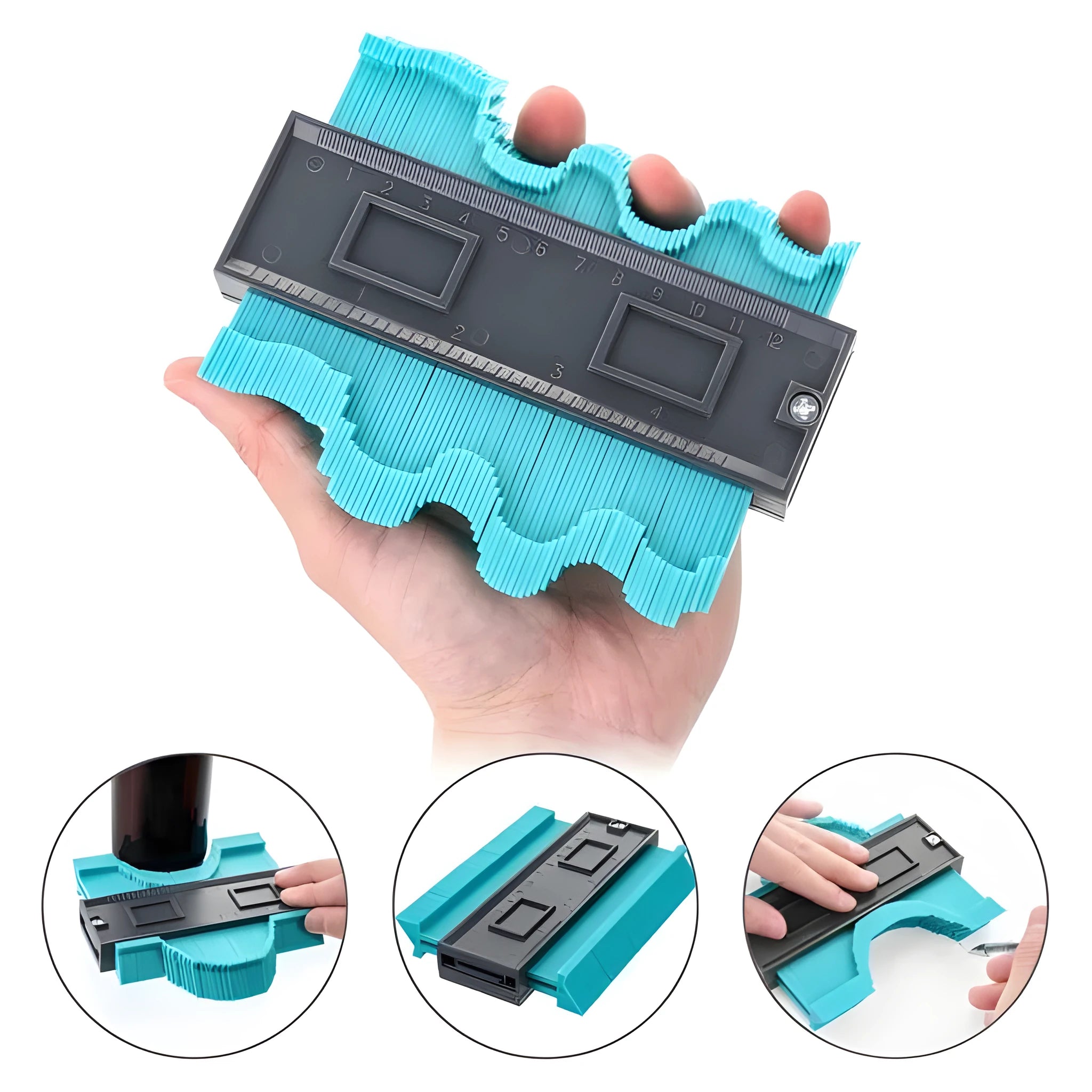 ABS contour gauge in 25cm size for carpentry profile duplication, shown in blue