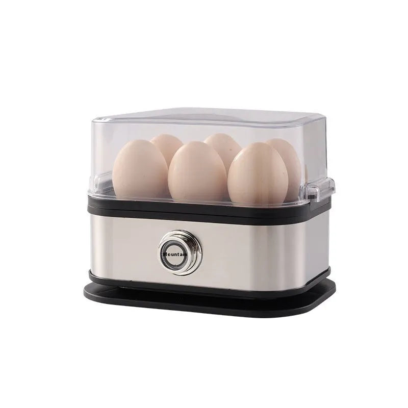 Black mini portable stainless steel egg boiler with universal voltage compatibility