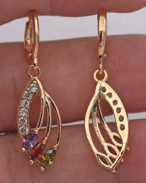 Gold alloy crystal long eardrops with geometric shape for women's earring jewellery