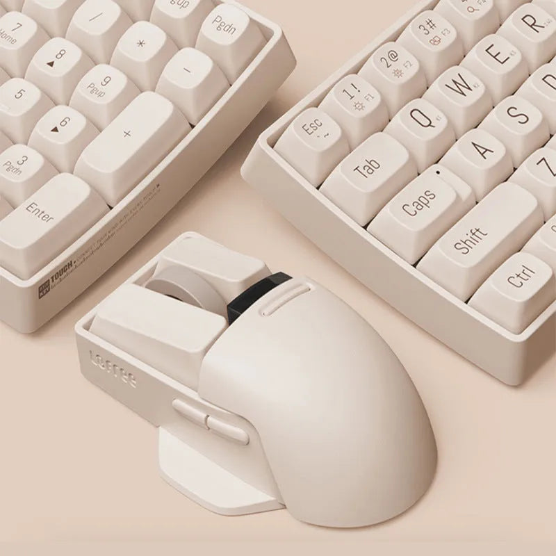 Soft tofu coloured wireless ergonomic mouse with USB-C cable and 2.4G receiver