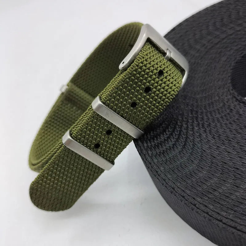 Nylon watch strap in five colours with integrated strap design for 20mm and 22mm watches