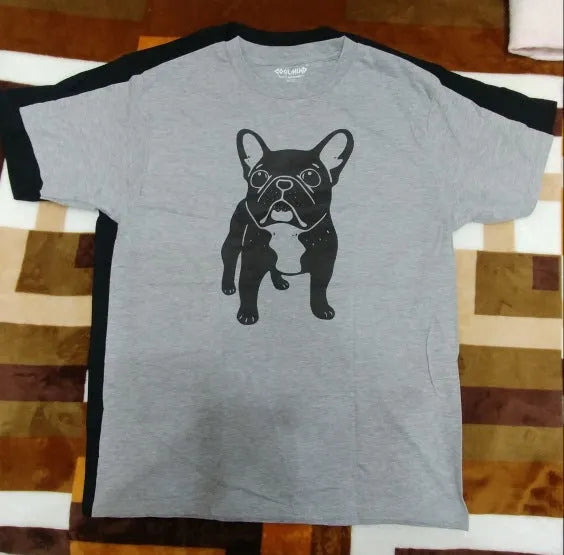 Cotton print t-shirt with round neck and short sleeves in black, loose fit