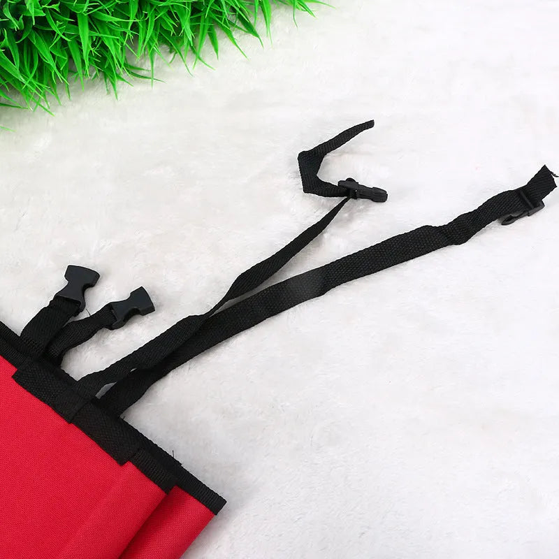A square red waterproof car pet pad for dogs and cats on a car seat, showing its size and fabric texture.