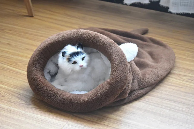 Cat and dog plush sleeping bag mat cloth nest coffee colour 50x40cm