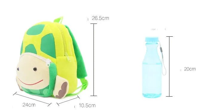 Cute plush animal turtle children's schoolbag backpack with embroidery details and soft carry handle