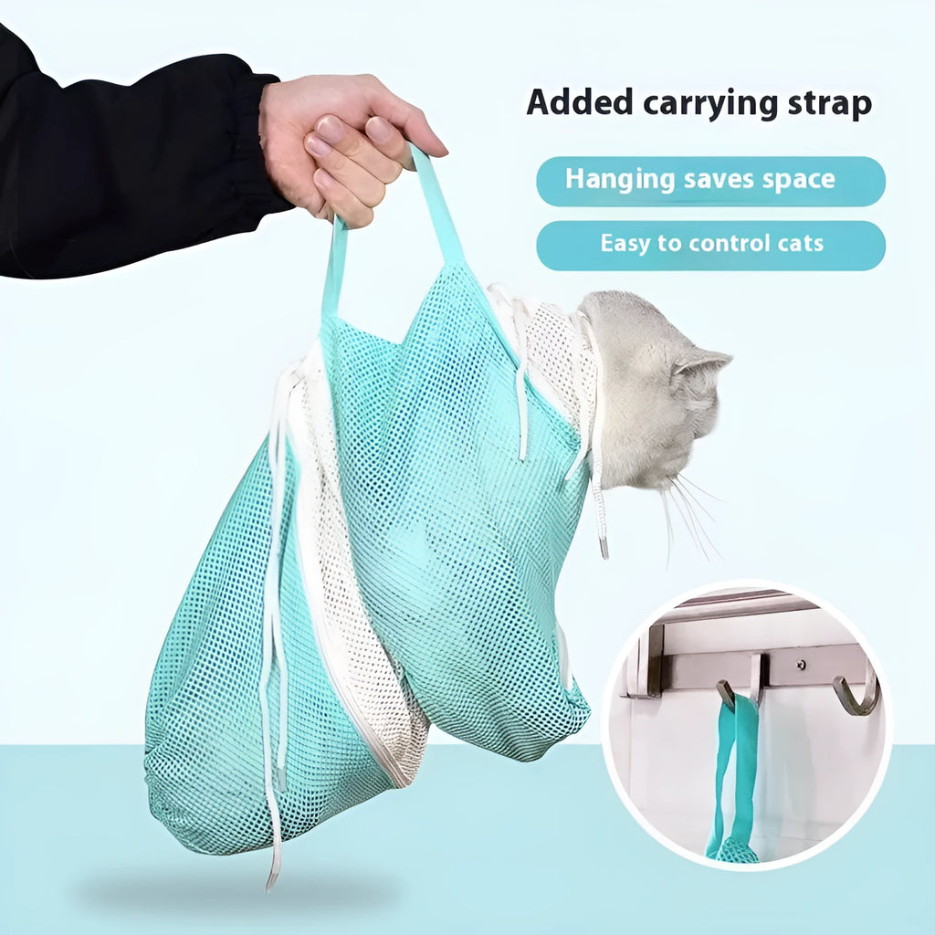 Upgraded fifth-generation cat grooming bag in grey white, green white, or pink white scratch-resistant fabric
