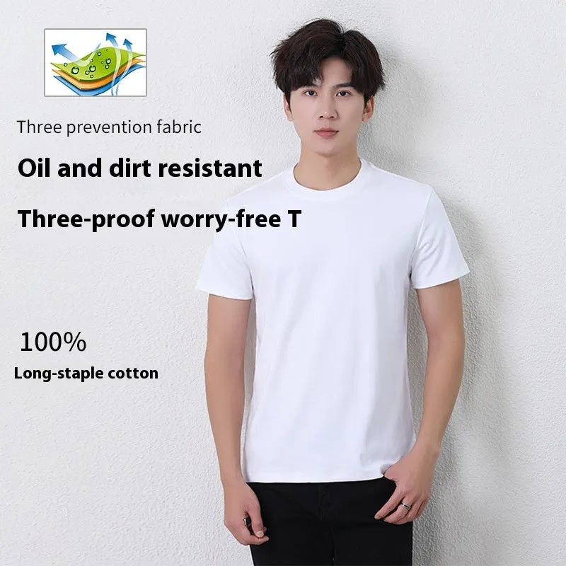 Men's plain long-staple cotton short sleeve T-shirt in white with regular fit