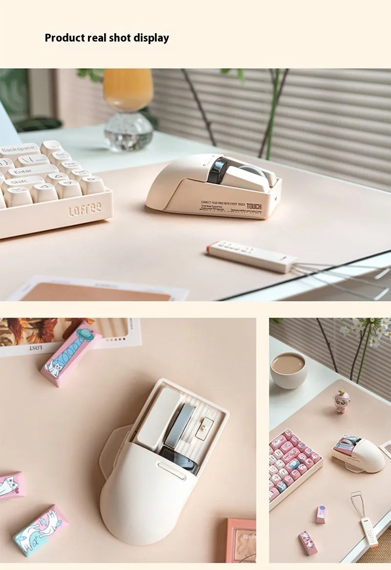 Soft tofu coloured wireless ergonomic mouse with USB-C cable and 2.4G receiver
