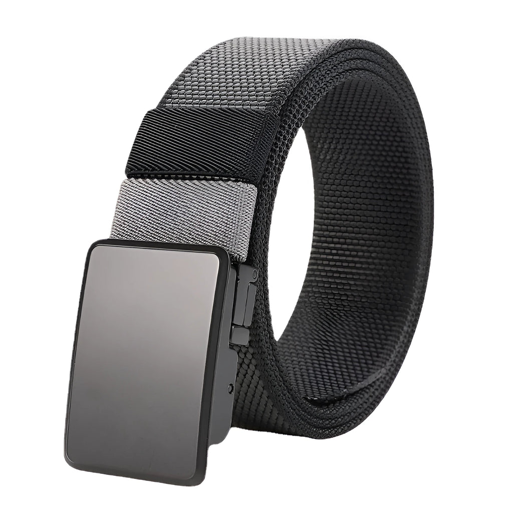 Rotating buckle double-sided nylon belt for men, 125cm, alloy buckle, black and dark gray colour option