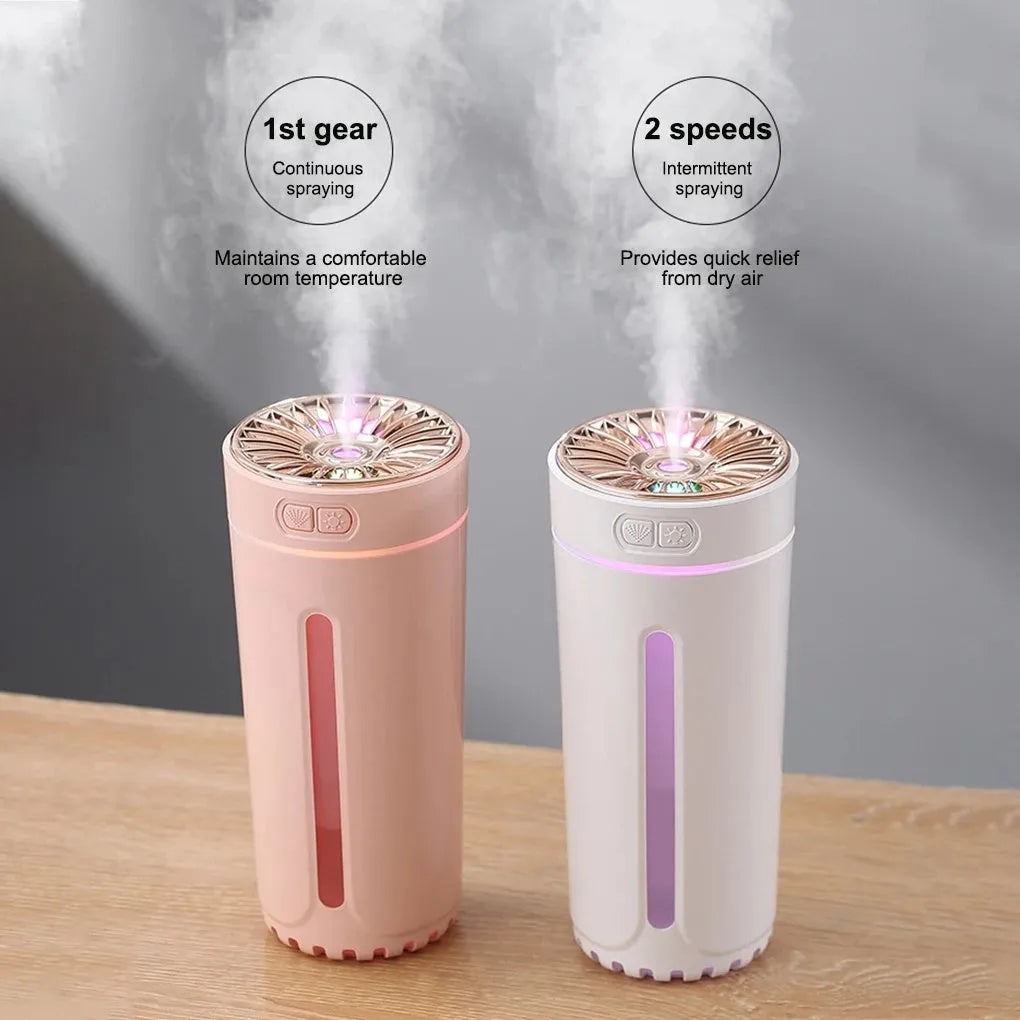 Wireless car humidifier with colourful LED lights and USB charging cable