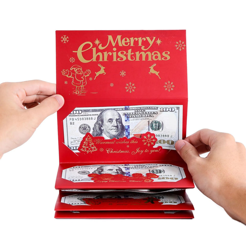 Gilded 6-card Christmas red envelope with Santa Claus design, 17x72cm