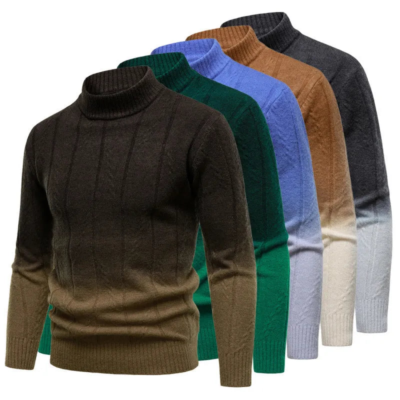 Men's gradient colour half turtleneck sweater with batwing sleeve in dark gray collar