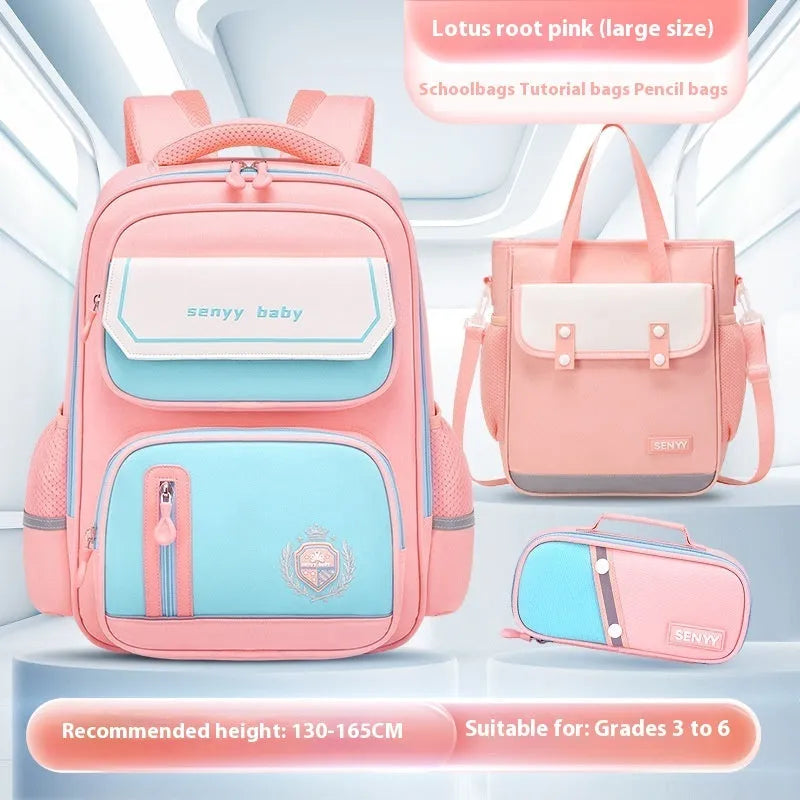 Children's spine protector backpack in blue, made of water-repellent Oxford cloth, size 38x30x15cm