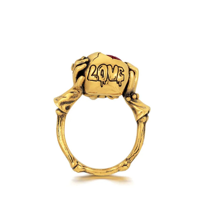 Copper skull ring men unisex adjustable opening retro style with Love Brain colour electroplated finish