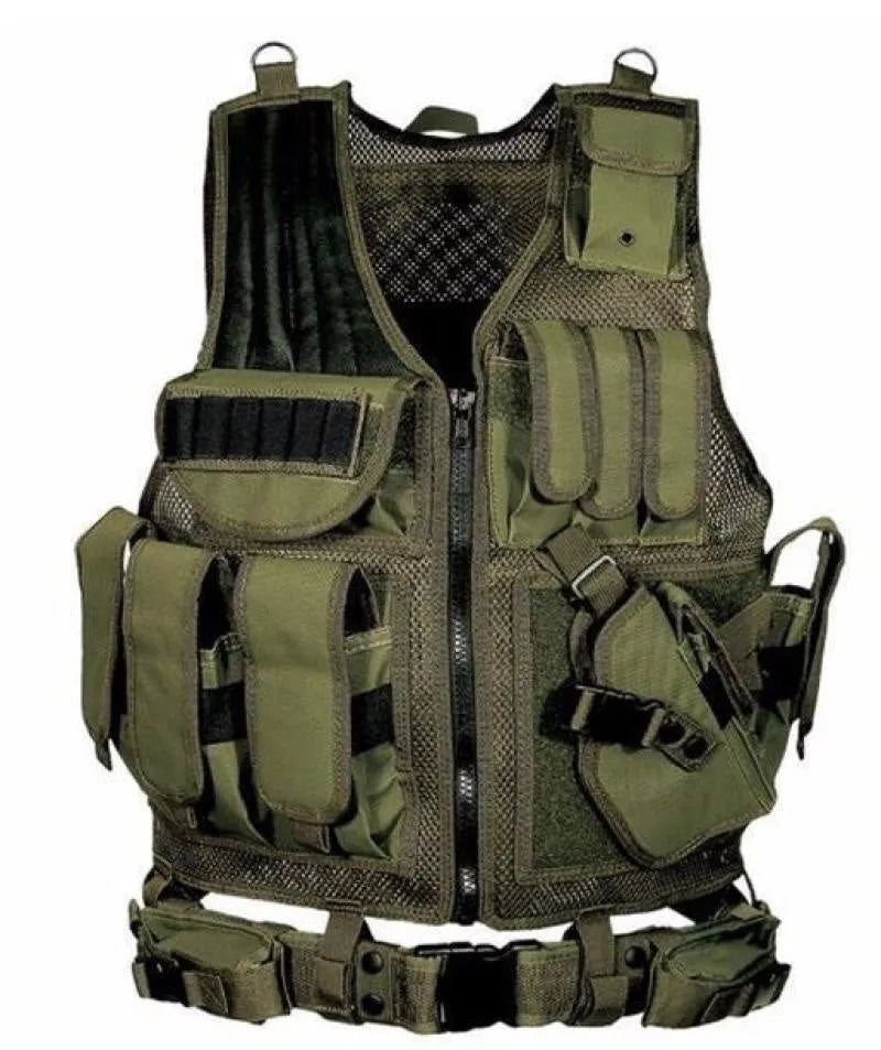 Men's nylon camouflage tactical vest with adjustable shoulder and waist buckles, one size 50x60cm