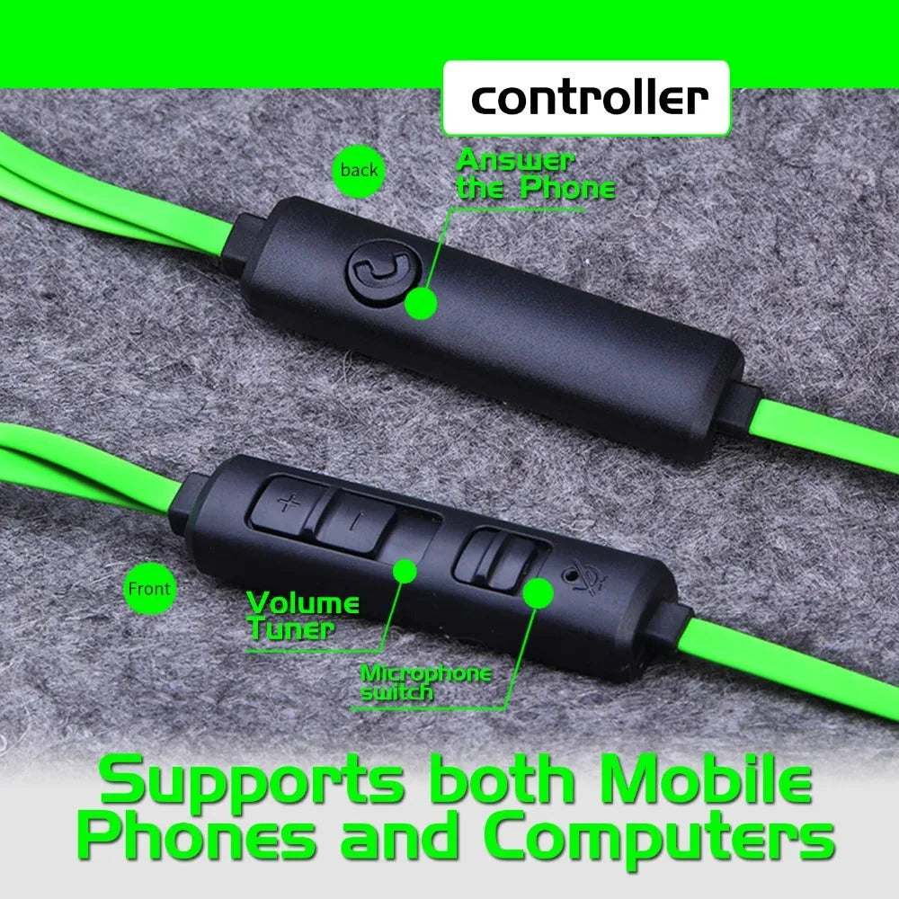 Shuangmai wired computer gaming headset with in-ear design and 1.5 cm cable in black, green, or red