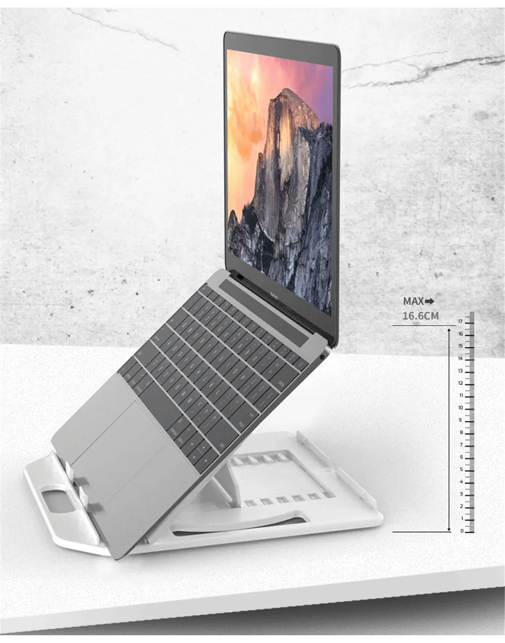Adjustable folding laptop stand with phone holder in black, 28x28cm, for 11-17 inch notebook