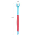 Plastic three-head pet toothbrush in blue red, dark green, grass green, orange, and yellow black for dog oral cleaning