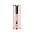 White portable wireless USB charging mini curling iron with gold ceramic barrel and temperature control buttons