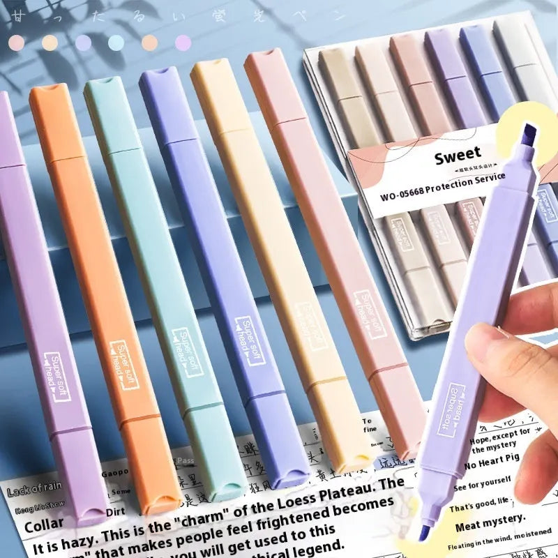 Double-headed fluorescent marking pen set in 6 or 12-piece pack with Mix, Salt and Sweet series options
